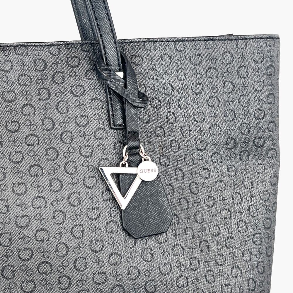 GUESS Clarke Signature Logo Faux Leather Tote Shopper Bag (Charcoal) - Picture 8 of 11